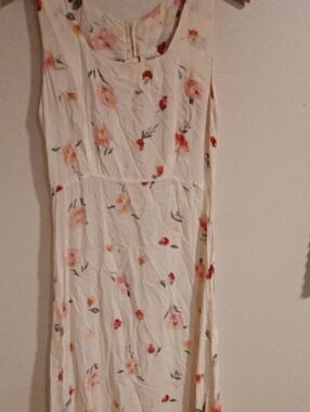 Sleeveless Cream Floral Midi Dress - Lightweight Summer Style